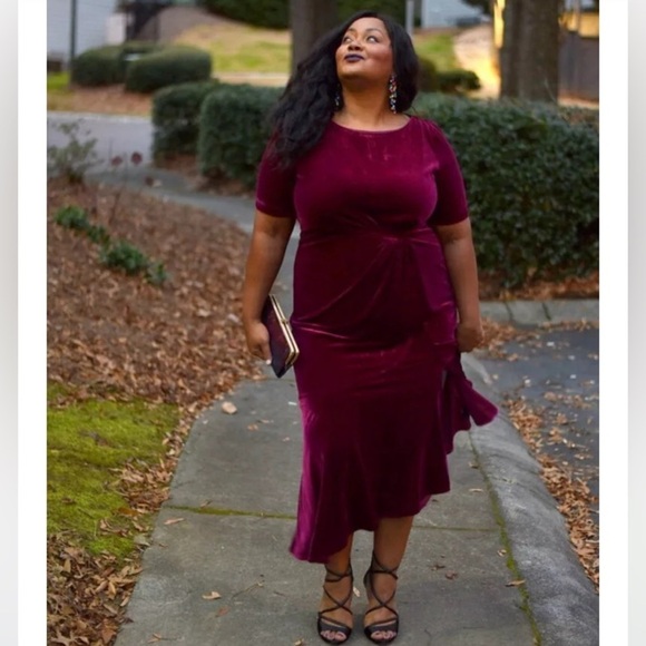 Lane Bryant Burgundy Velvet MIDI Front Slit Dress Size 18/20 Event Holiday Party - Picture 11 of 16